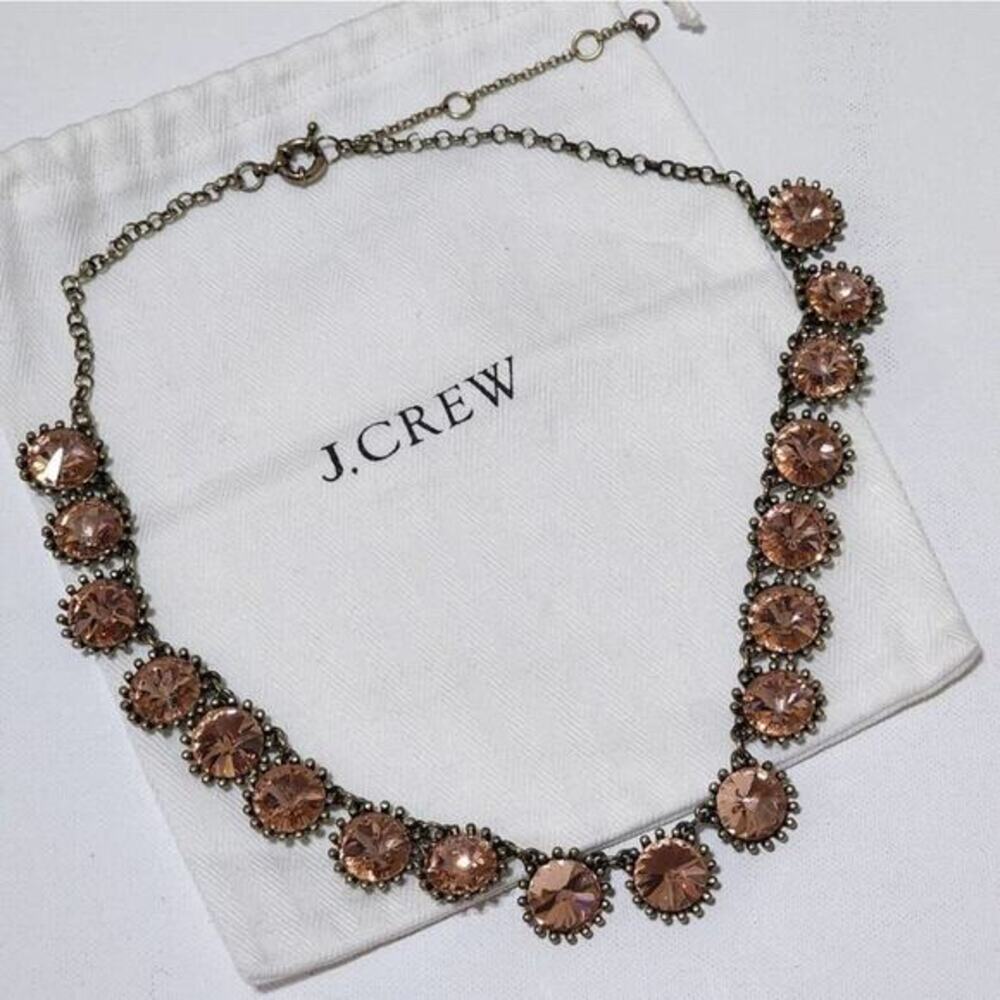 J. Crew Champagne Crystal Statement Necklace Antique‎ Gold Tone Adjustable 19in